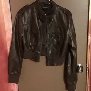 Leather crop Brown jacket